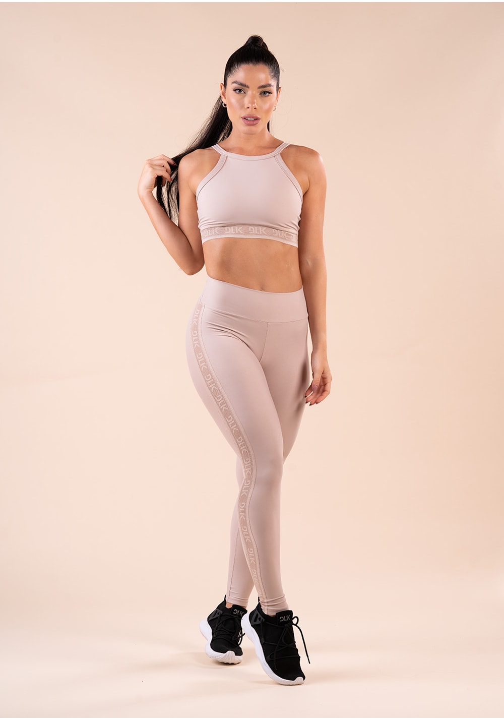 Legging fitness feminina nude elástico lateral action