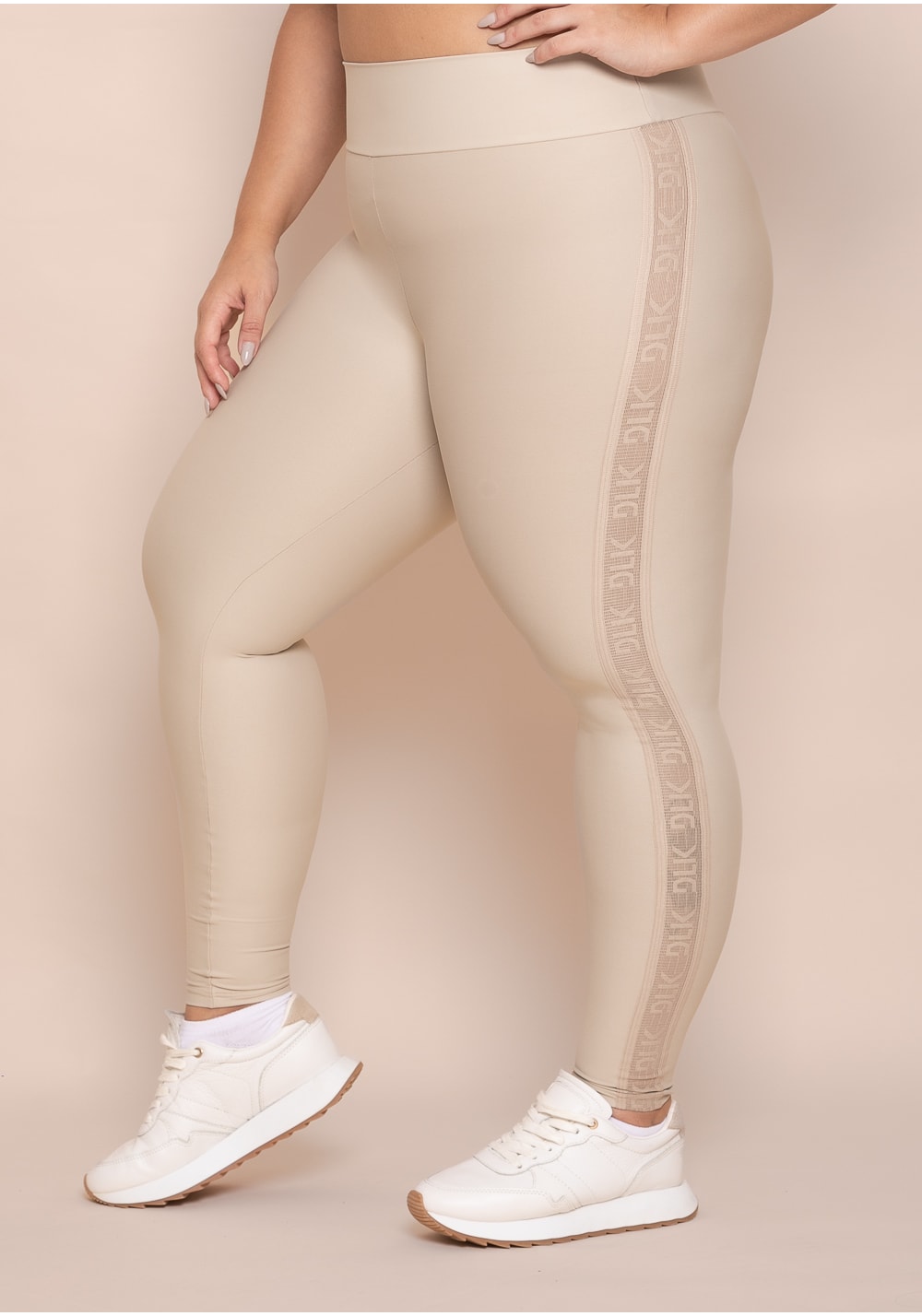 Legging fitness feminina nude elástico lateral action
