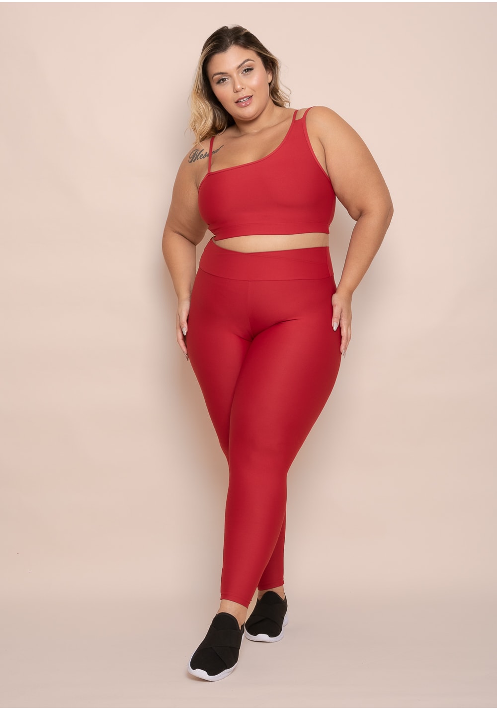 Legging fitness feminina vermelha com cós transpassado action