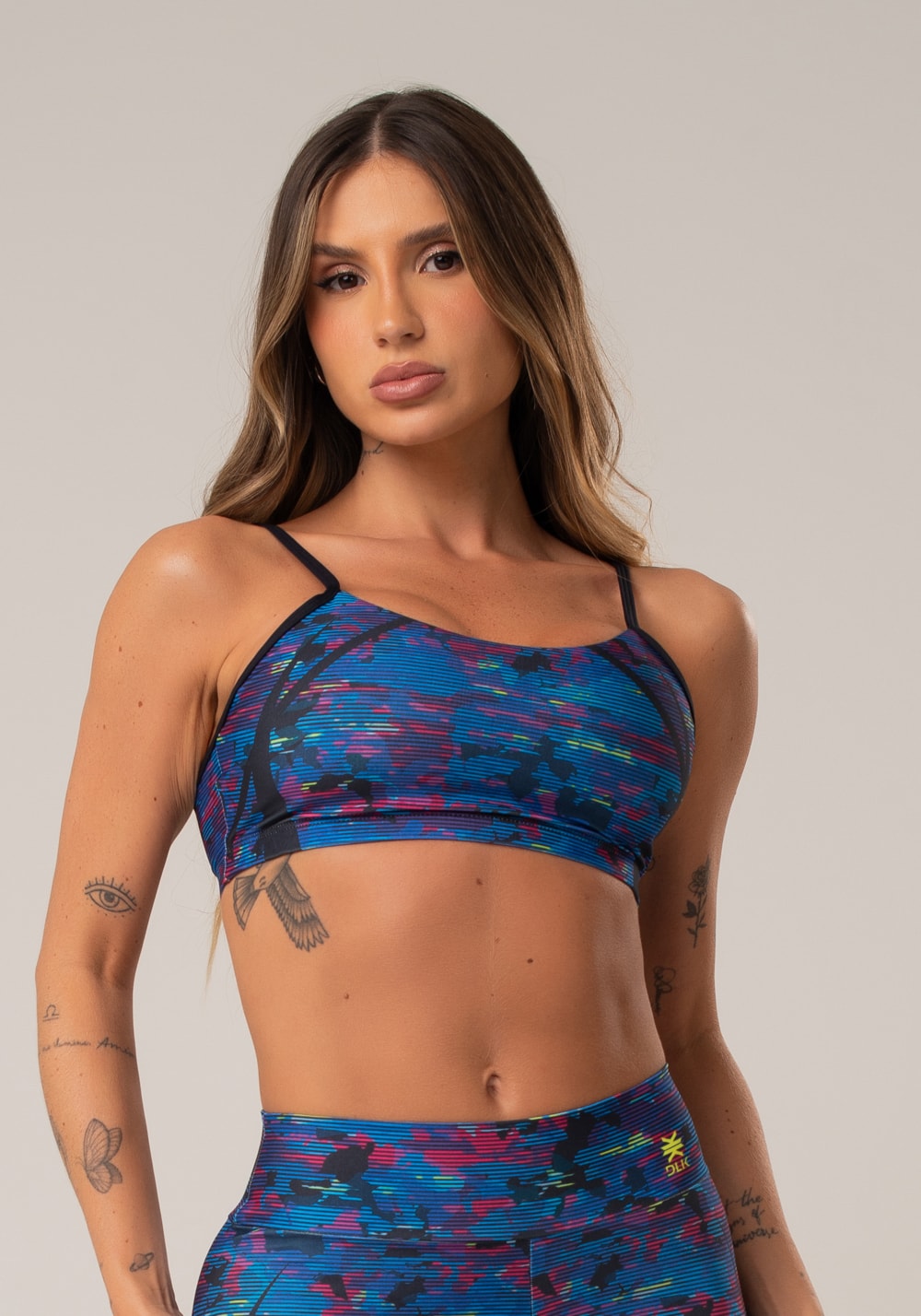 Top fitness feminino com bojo new printed estampado abstrato royal