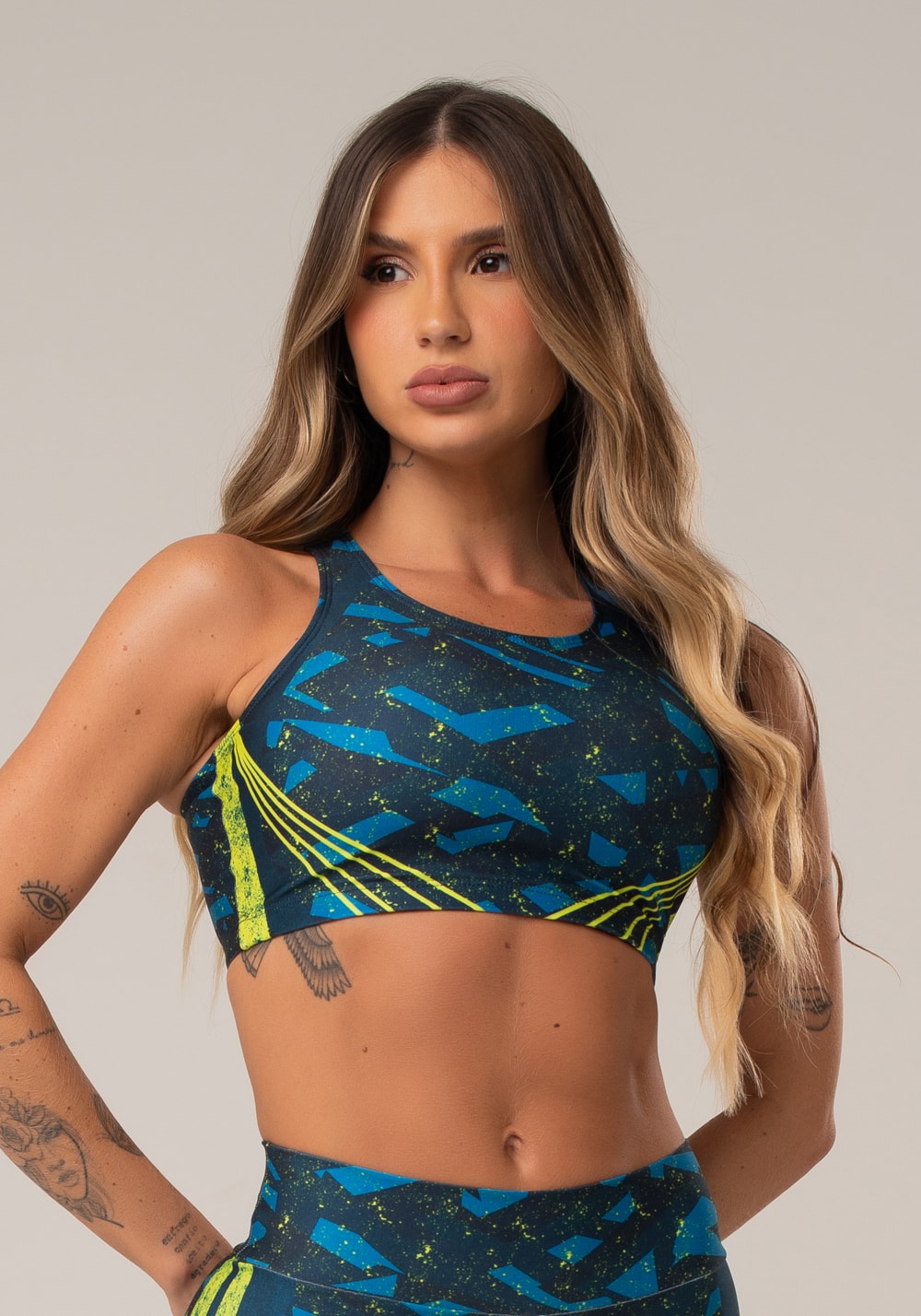 Top fitness feminino nadador new printed estampado abstrato