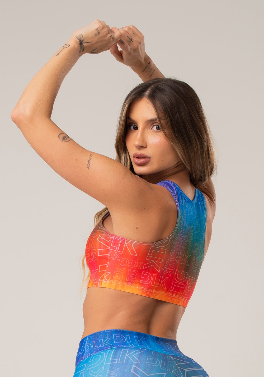 Top fitness feminino nadador new printed estampado degradê logomania