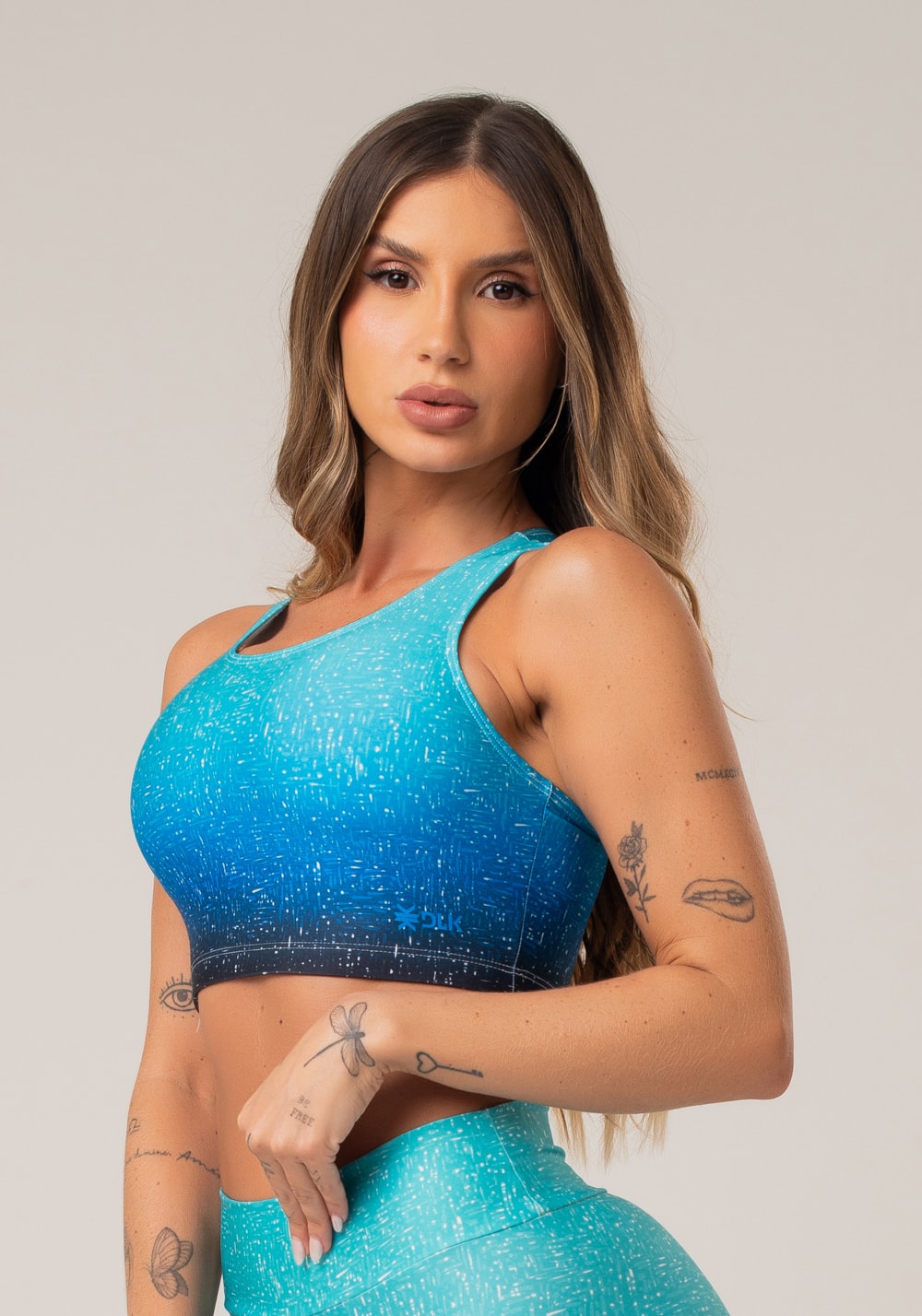Top fitness feminino nadador new printed estampado degradê azul