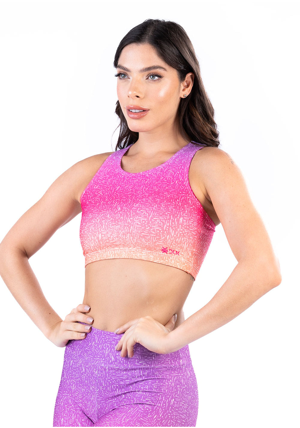 Top fitness feminino nadador new printed degradê rosa