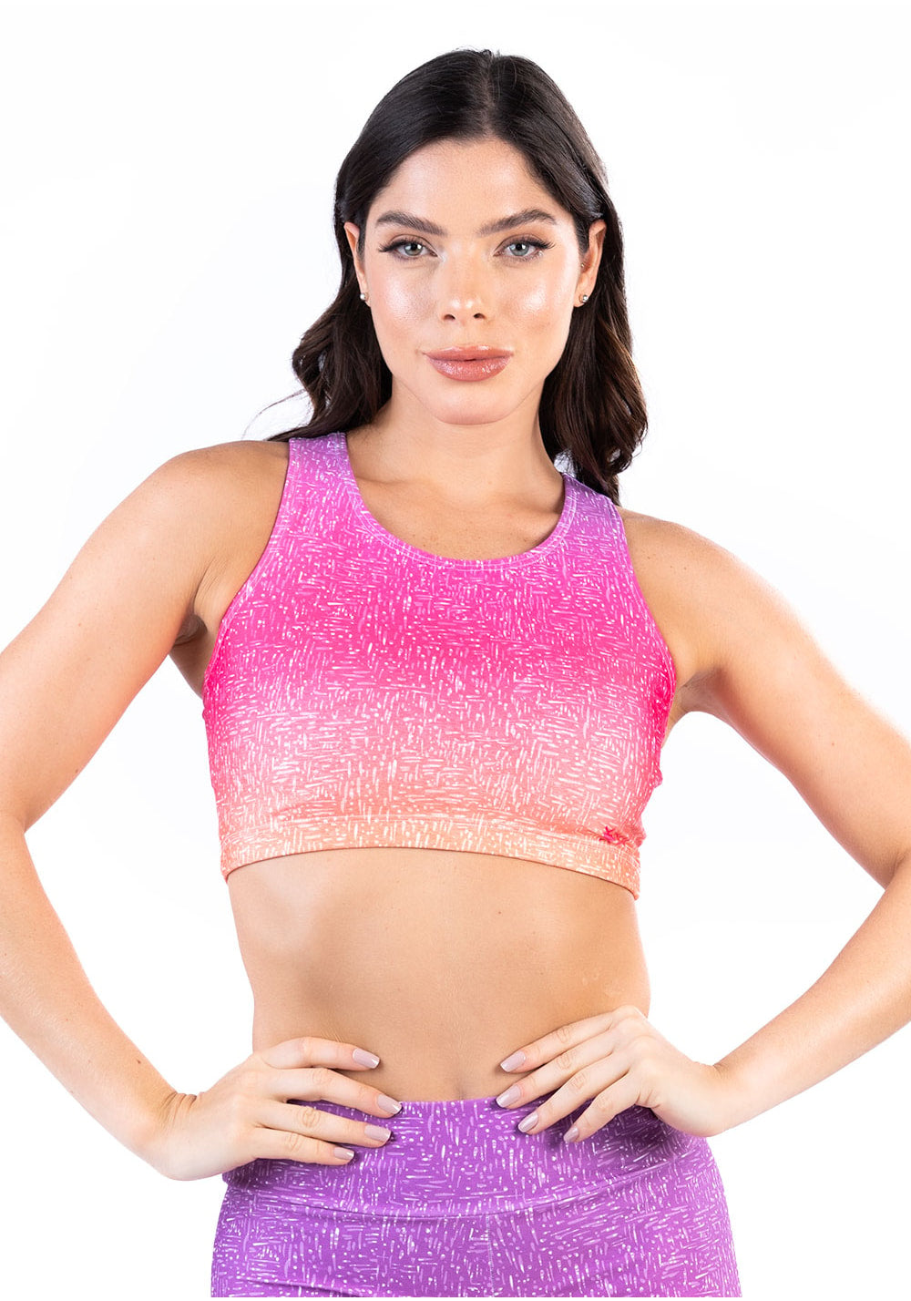 Top fitness feminino nadador new printed degradê rosa