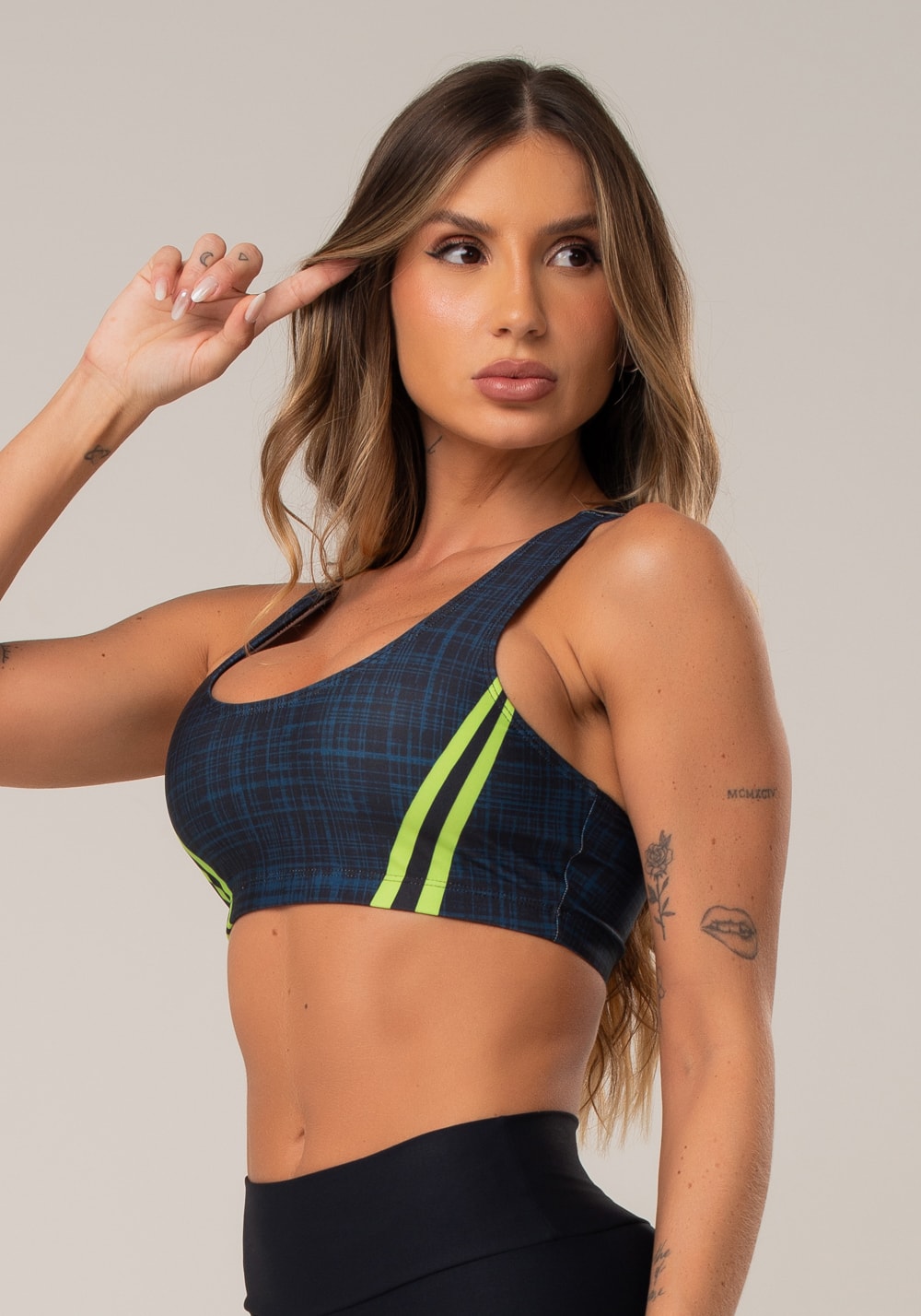 Top fitness feminino new printed estampado mix geo neon