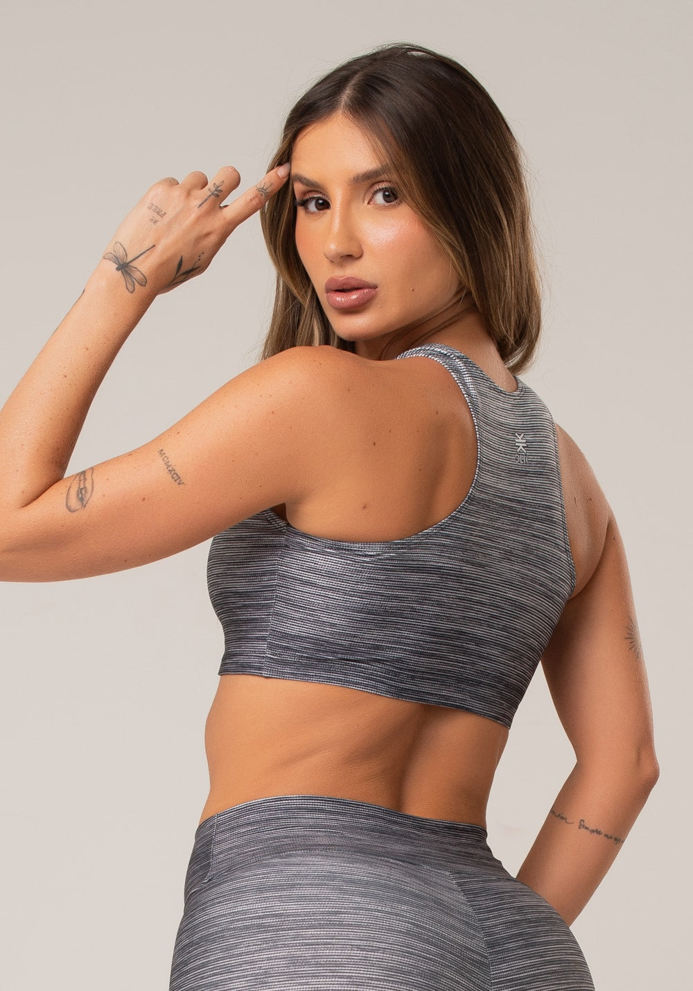 Top fitness feminino nadador new printed estampado melange degradê branco
