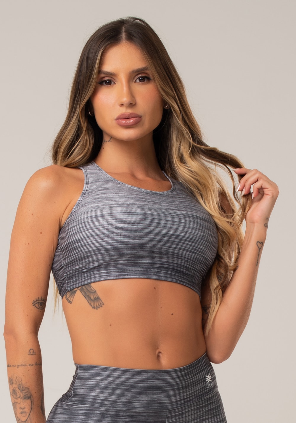 Top fitness feminino nadador new printed estampado melange degradê branco