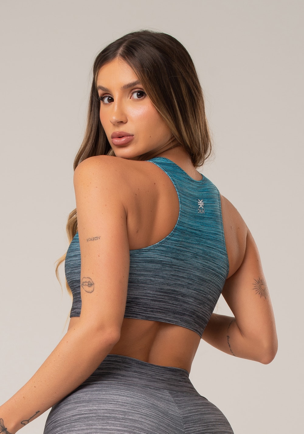 Top fitness feminino nadador new printed estampado melange degrade azul