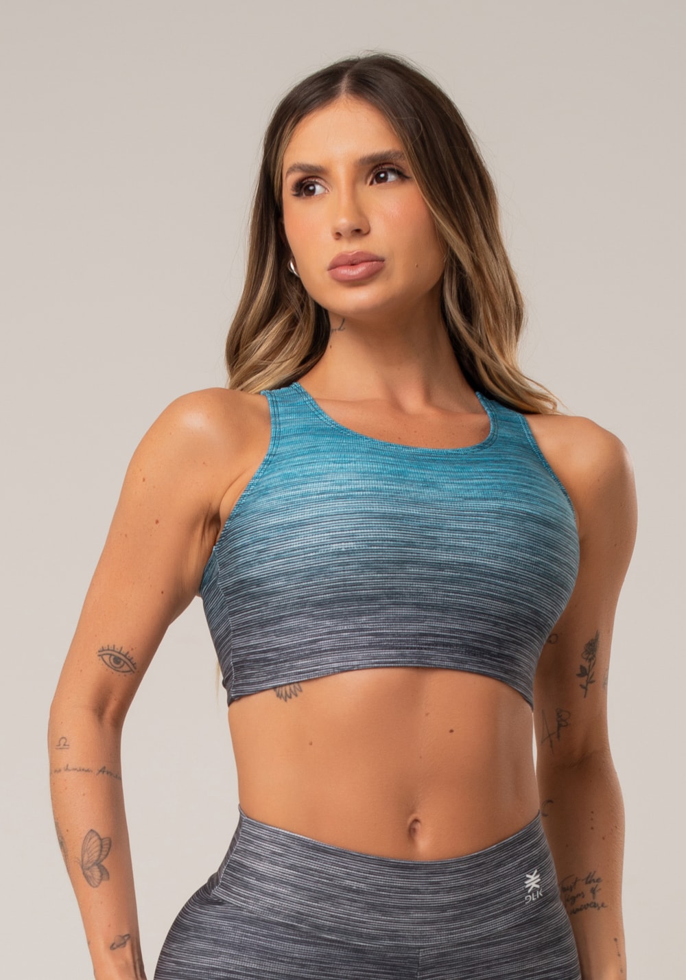 Top fitness feminino nadador new printed estampado melange degrade azul