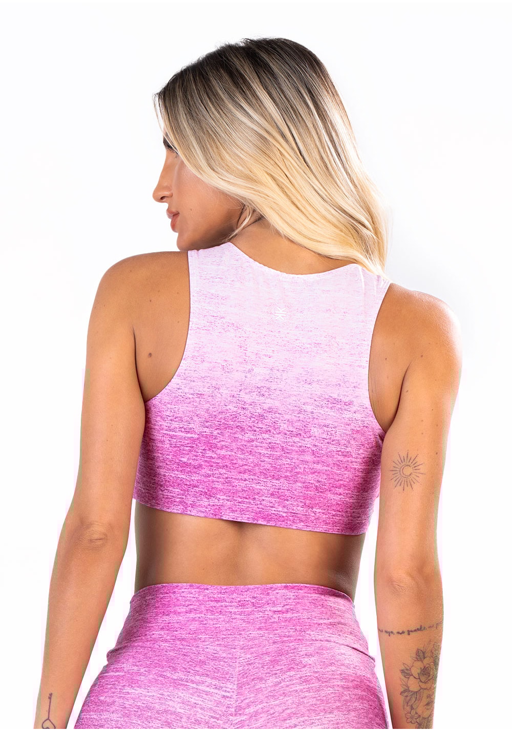 Top fitness feminino new printed estampado melange rosa