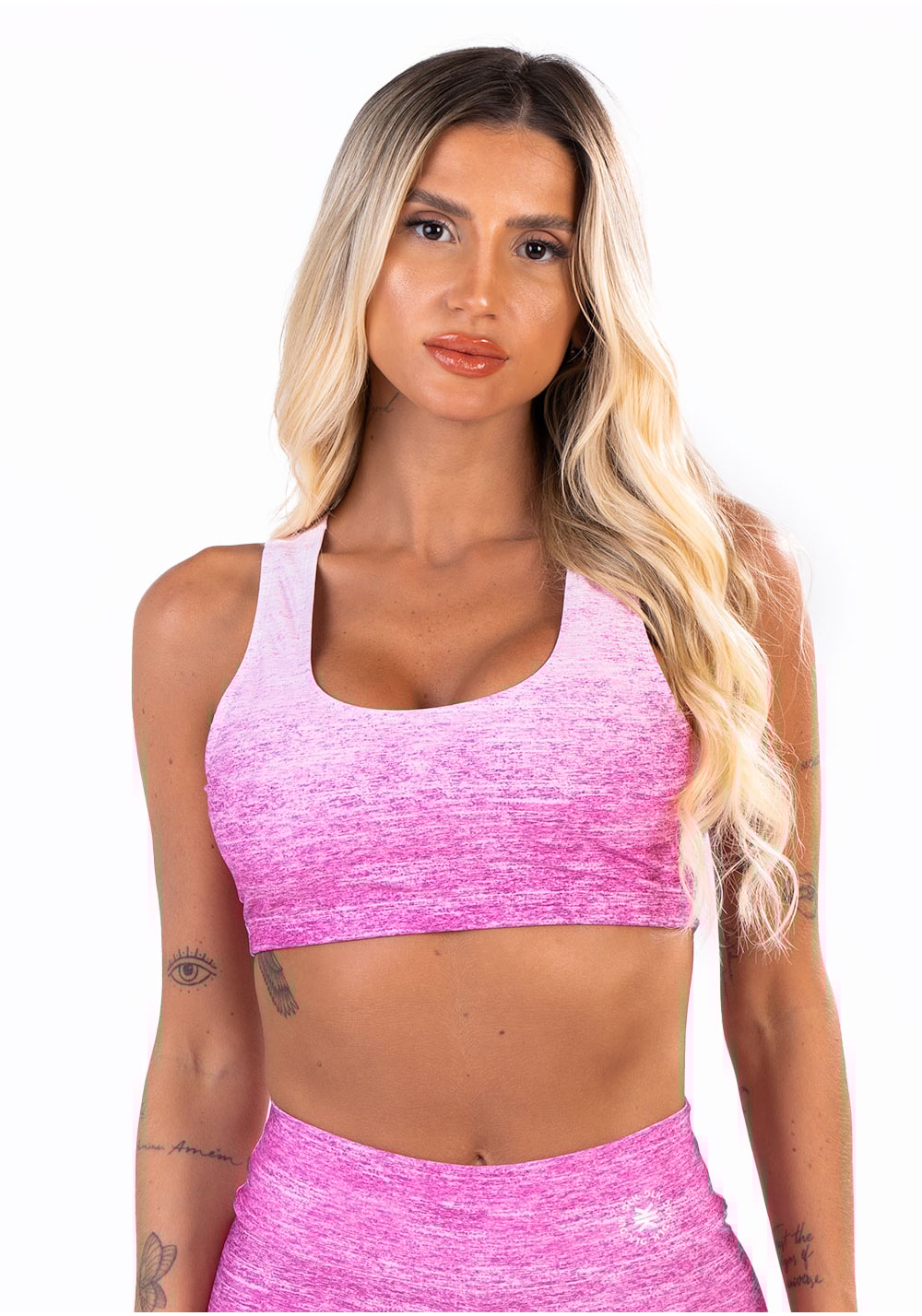 Top fitness feminino new printed estampado melange rosa