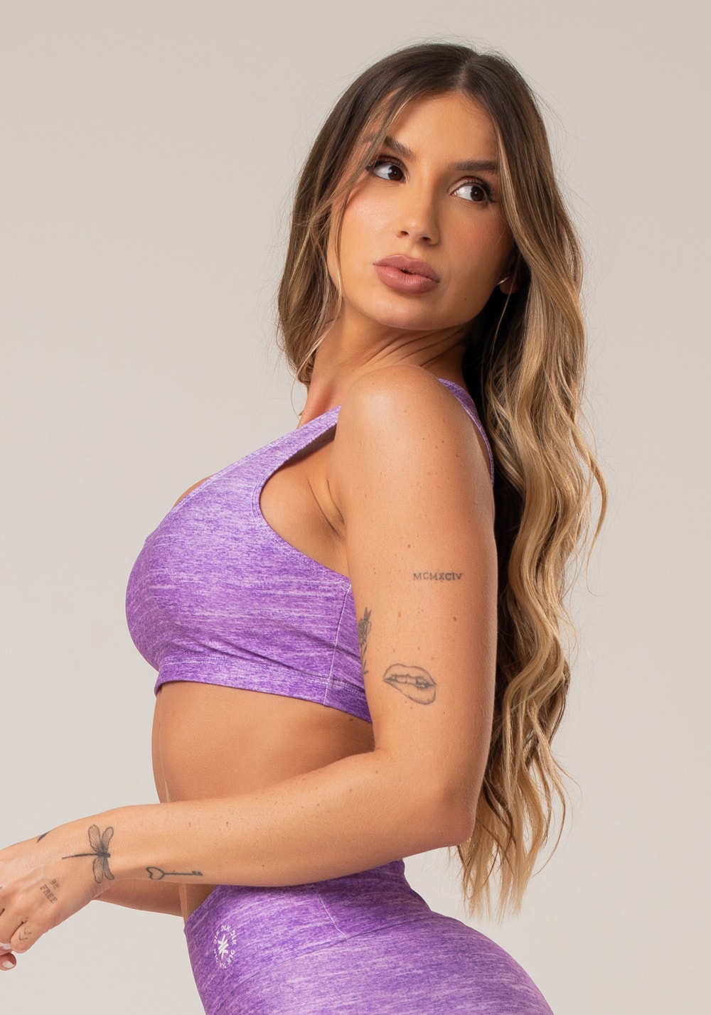 Top fitness feminino new printed estampado melange lilás