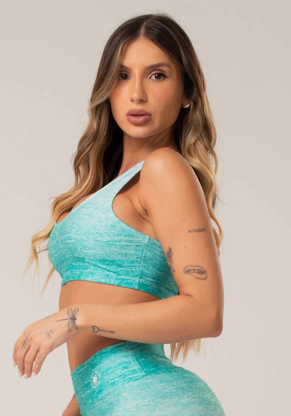 Top fitness feminino new printed estampado melange verde