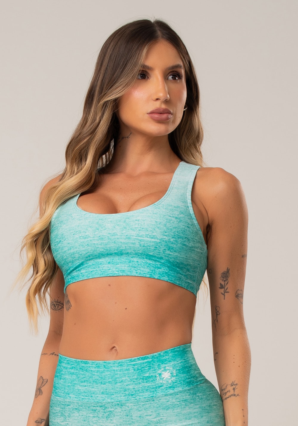 Top fitness feminino new printed estampado melange verde
