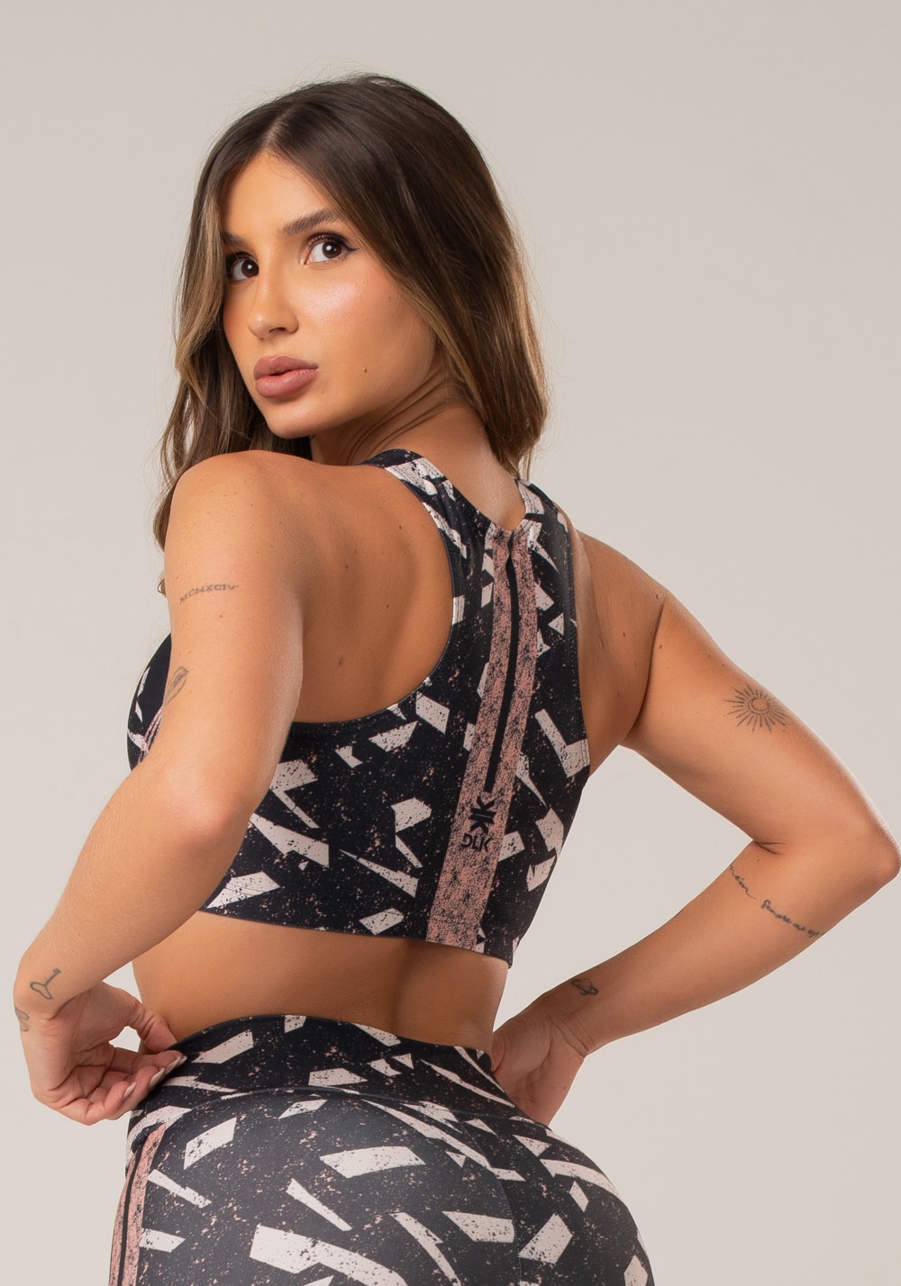 Top fitness feminino nadador new printed estampado abstrato rosé