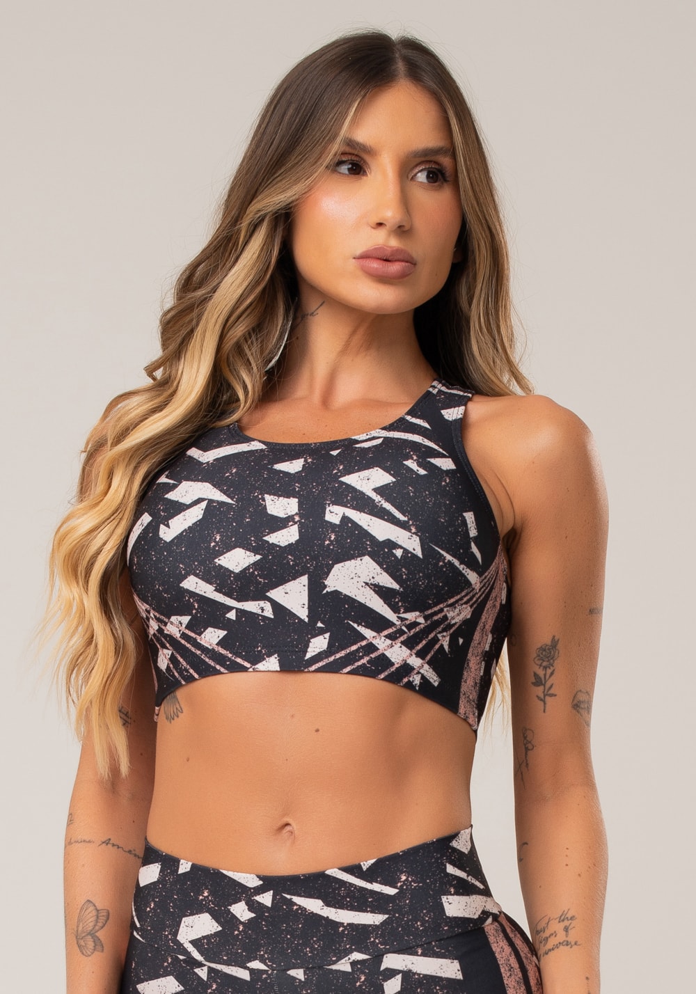 Top fitness feminino nadador new printed estampado abstrato rosé