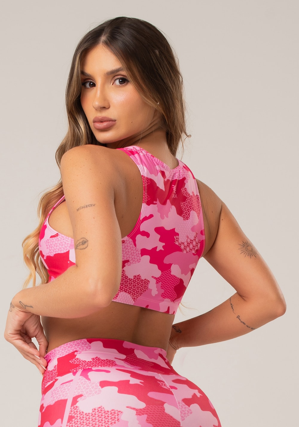 Top fitness feminino new printed estampado camuflado rosa