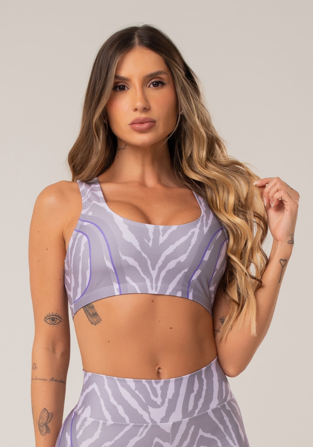 Top fitness feminino new printed estampado zebra lilás