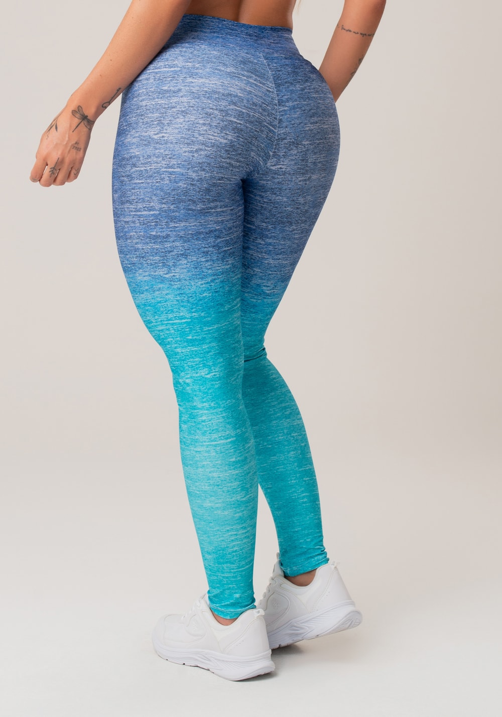 Legging fitness feminina new printed estampada melange azul