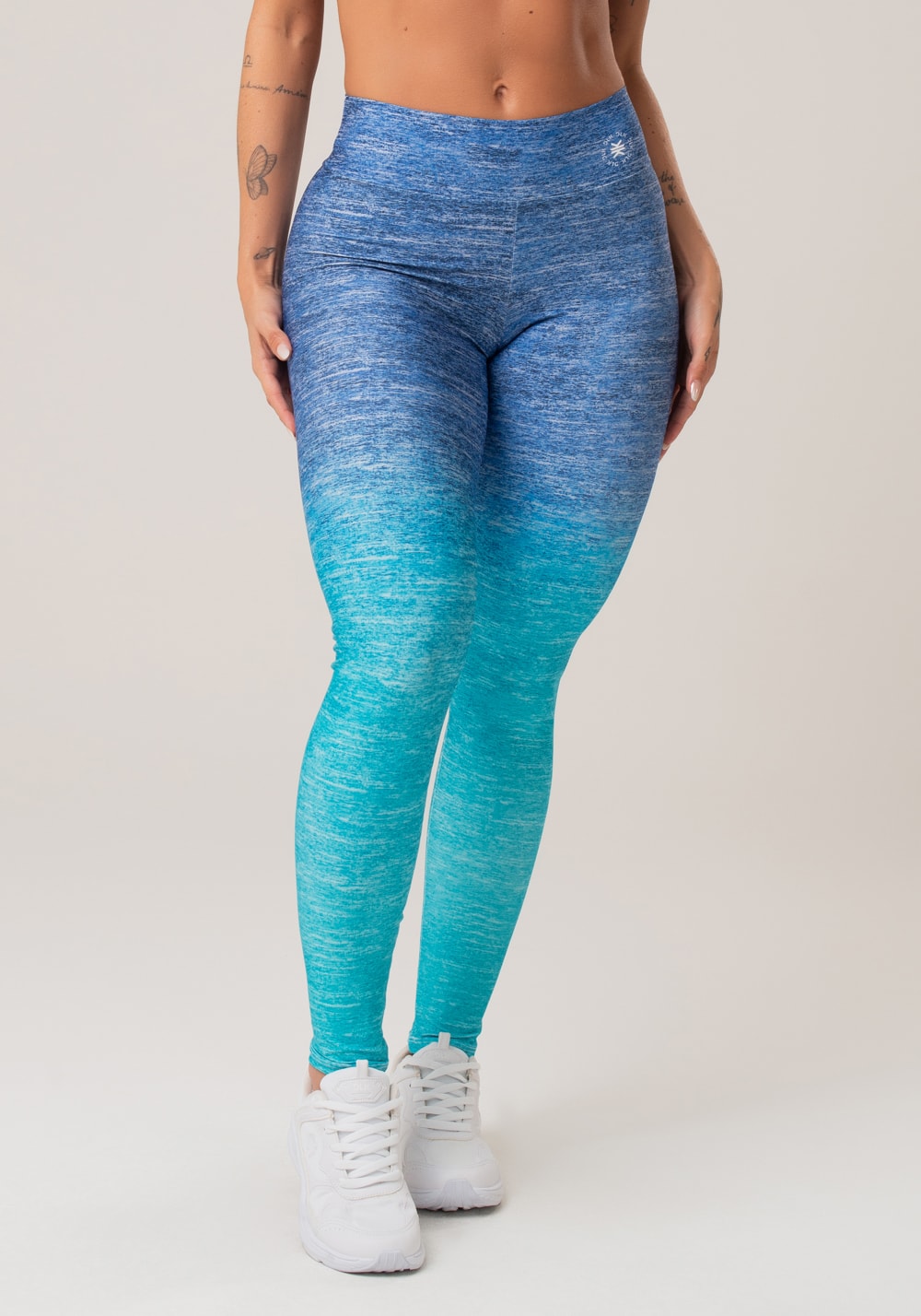 Legging fitness feminina new printed estampada melange azul