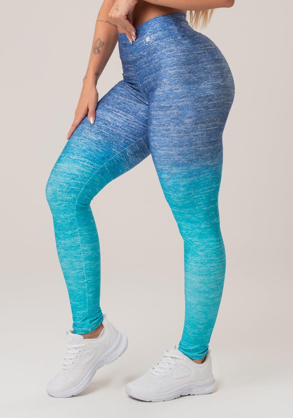 Legging fitness feminina new printed estampada melange azul