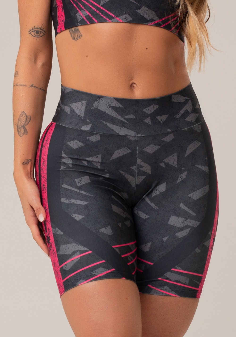 Bermuda fitness feminina new printed estampada abstrato pink