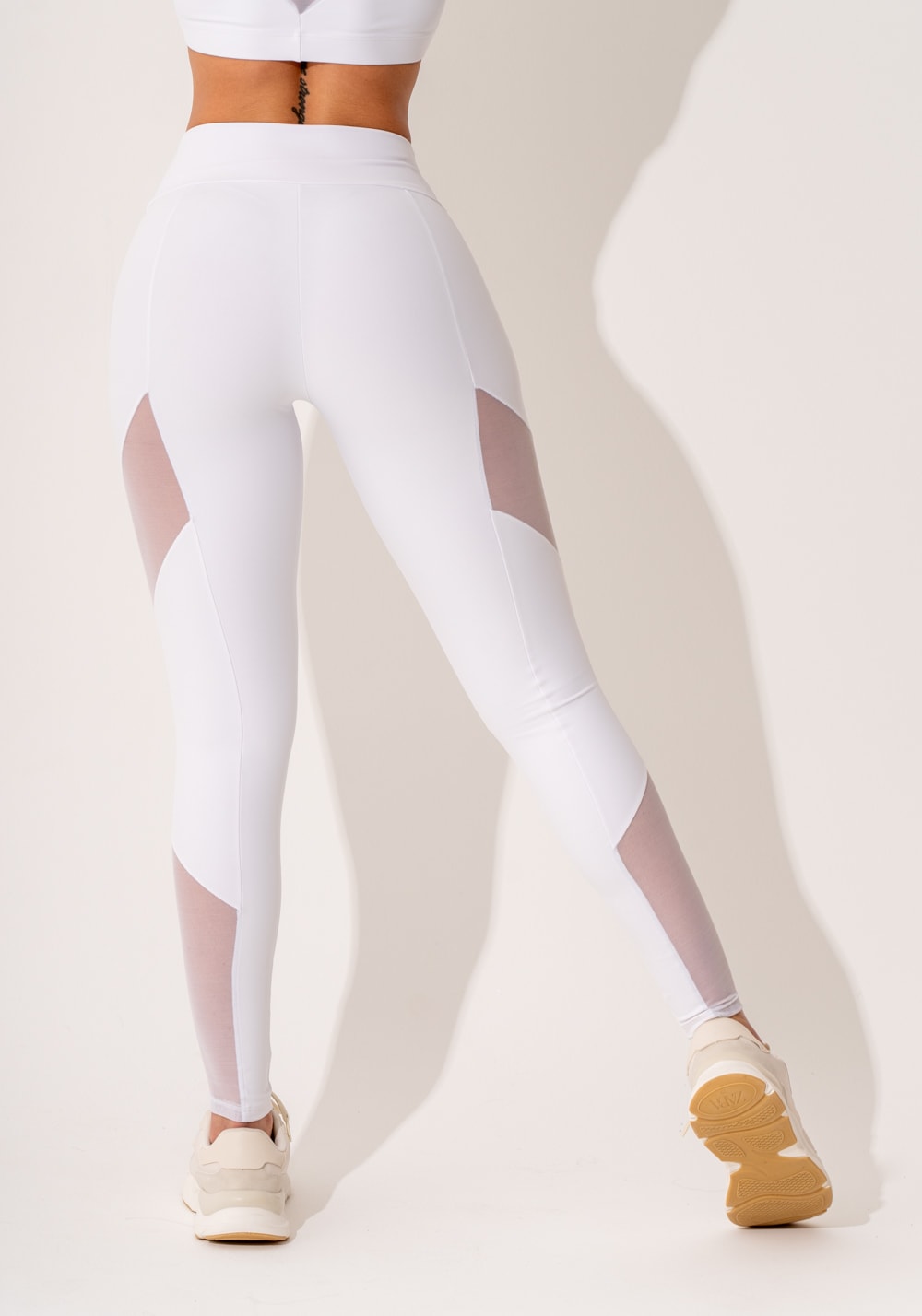 Legging fitness feminina branco com recortes em tule intense