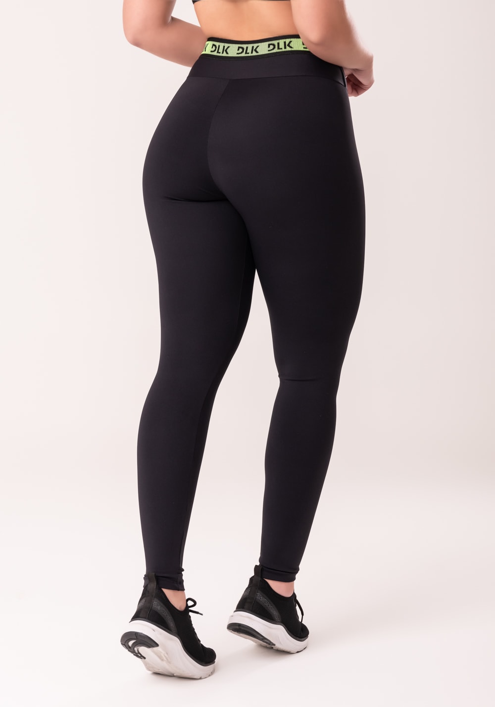 Legging fitness feminina preto com elástico canelado neon costas intense