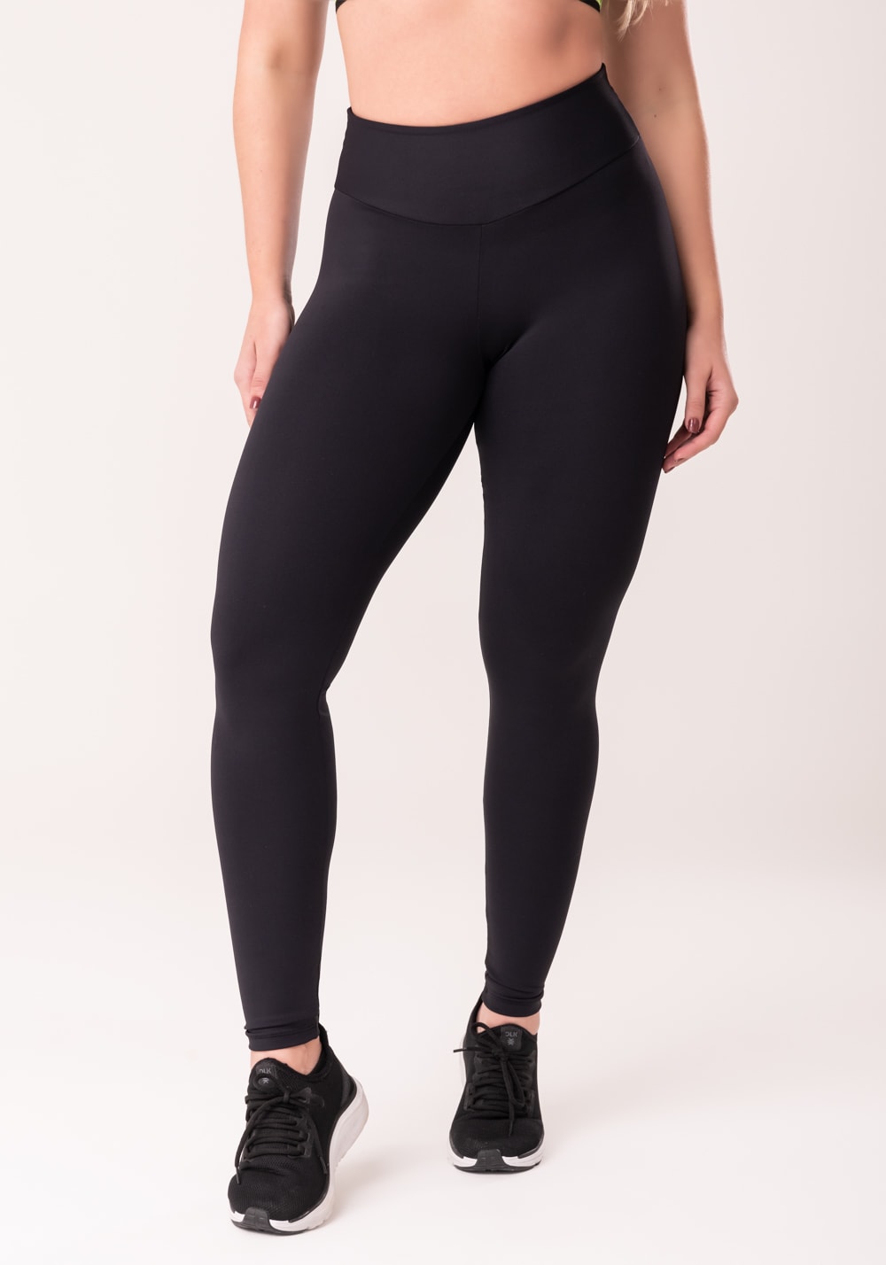 Legging fitness feminina preto com elástico canelado neon costas intense