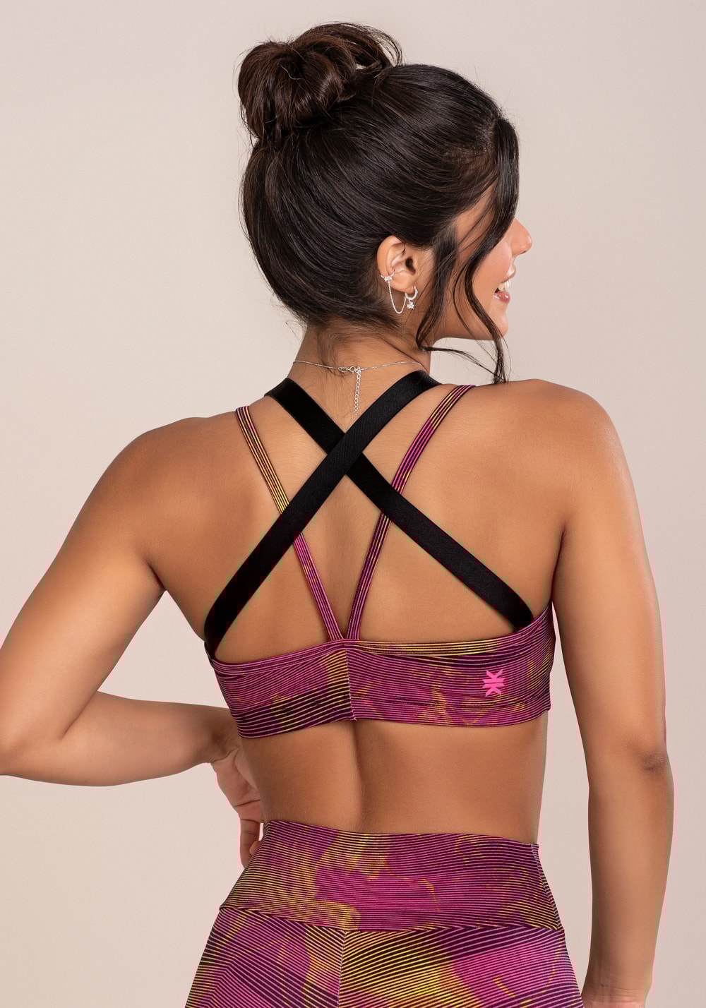 Top fitness feminino euphoria com alça dupla estampa smoke lines