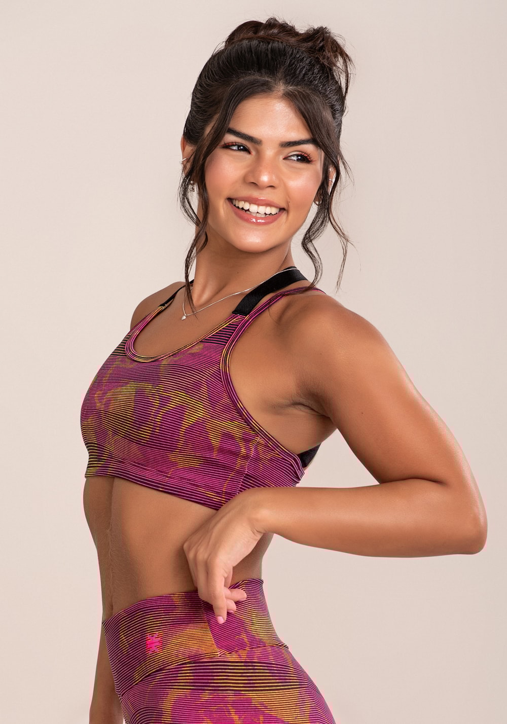 Top fitness feminino euphoria com alça dupla estampa smoke lines