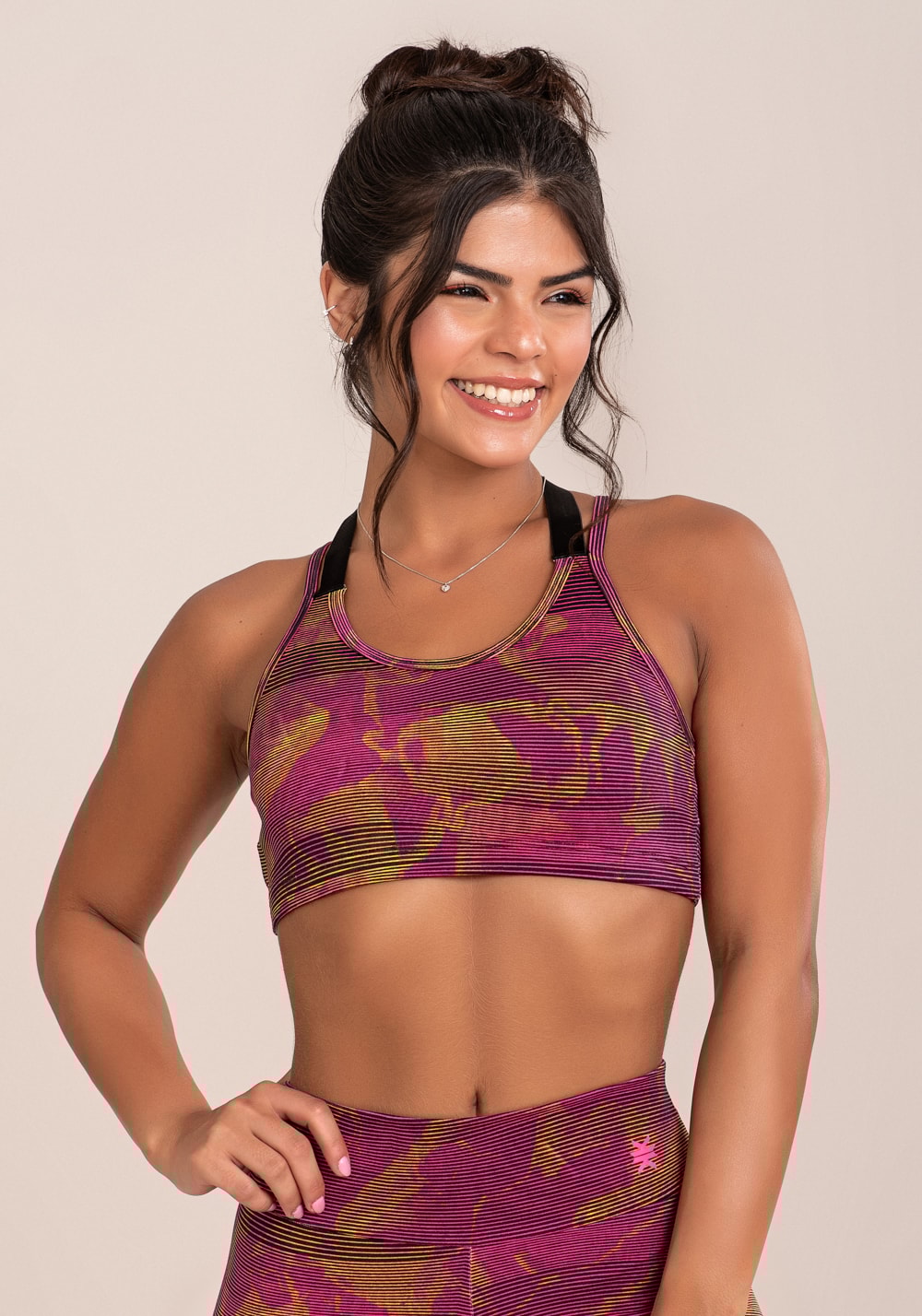 Top fitness feminino euphoria com alça dupla estampa smoke lines