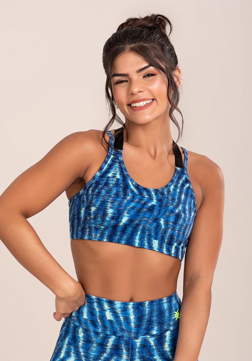 Top fitness feminino euphoria com alça dupla estampa animal blurred