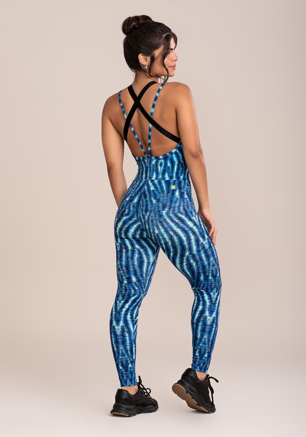 Macacão fitness feminino euphoria com alça de elástico estampa animal blurred