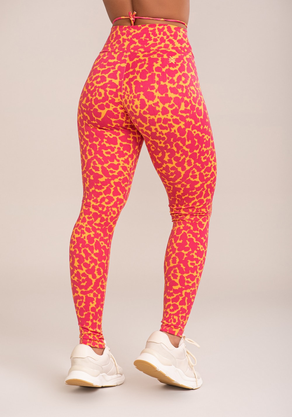Legging fitness feminina euphoria com franzido e amarração estampa spot orange
