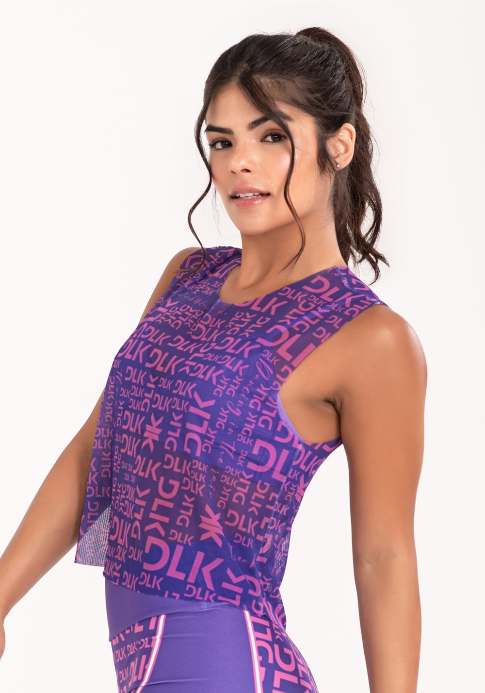 Cropped de tule feminino estampado frases roxo e rosa printed