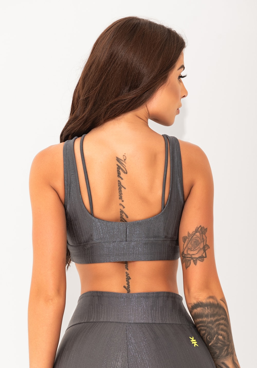 Top fitness feminino chumbo texturizado cut-out elegance