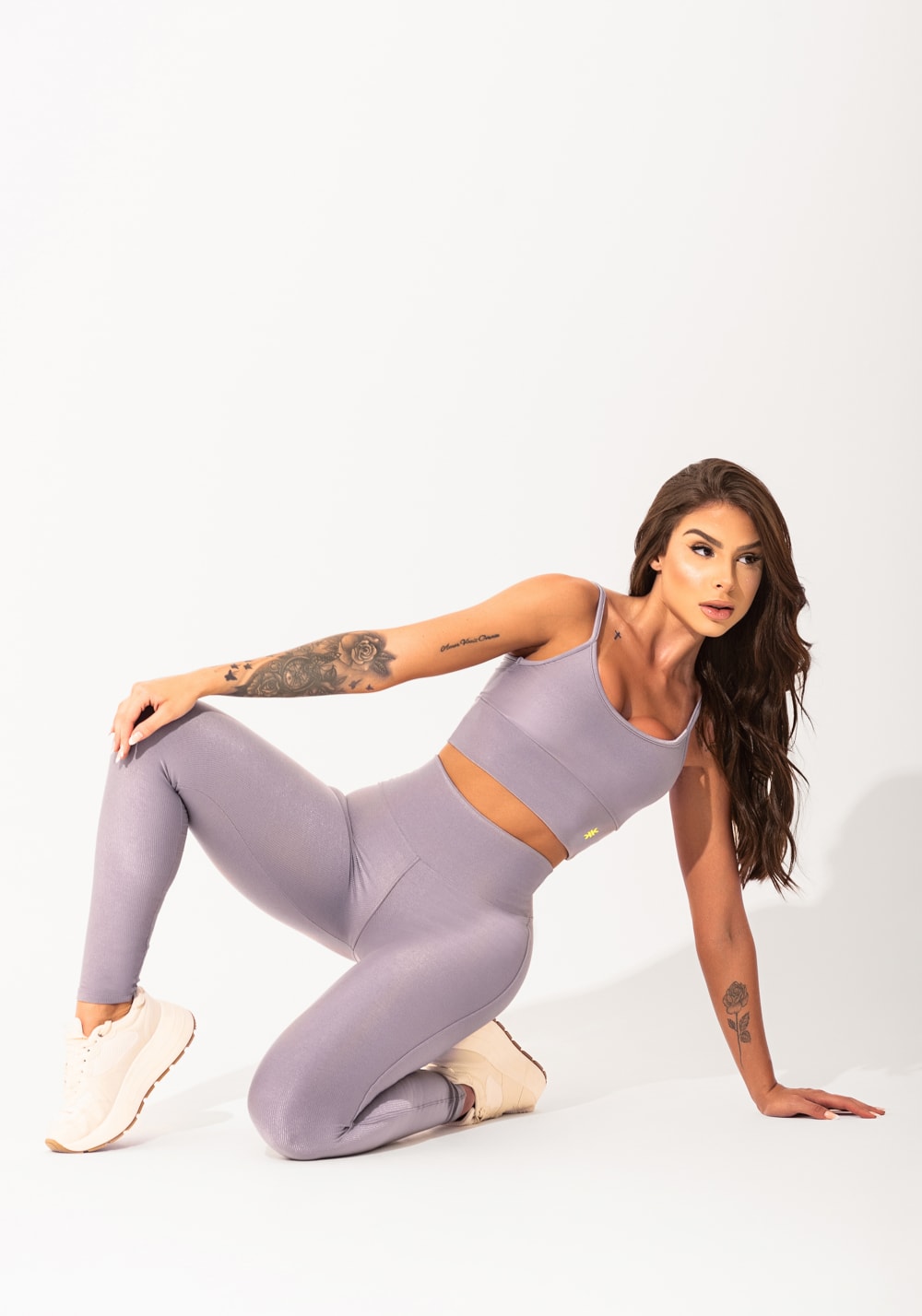 Legging fitness feminina cinza canelada elegance