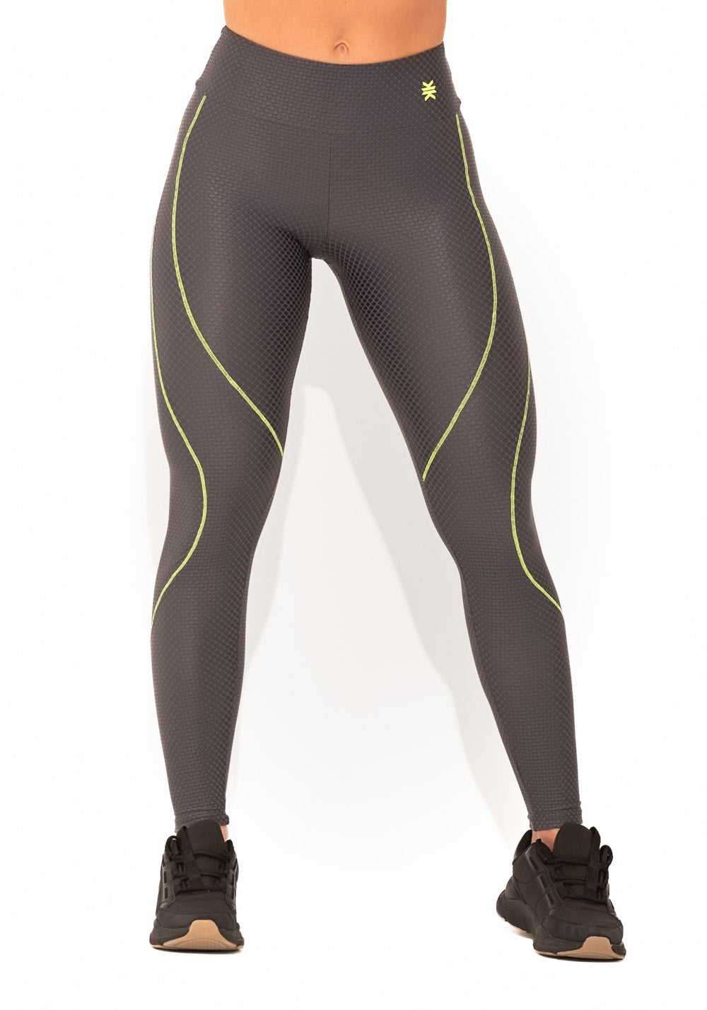 Legging fitness feminina cinza texturizada com pesponto elegance