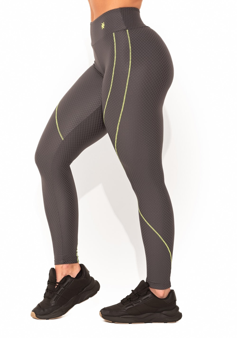 Legging fitness feminina cinza texturizada com pesponto elegance