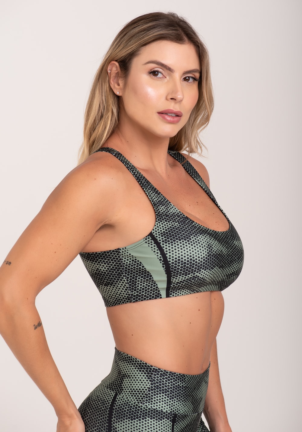 Top fitness feminino estampado racing verde printed