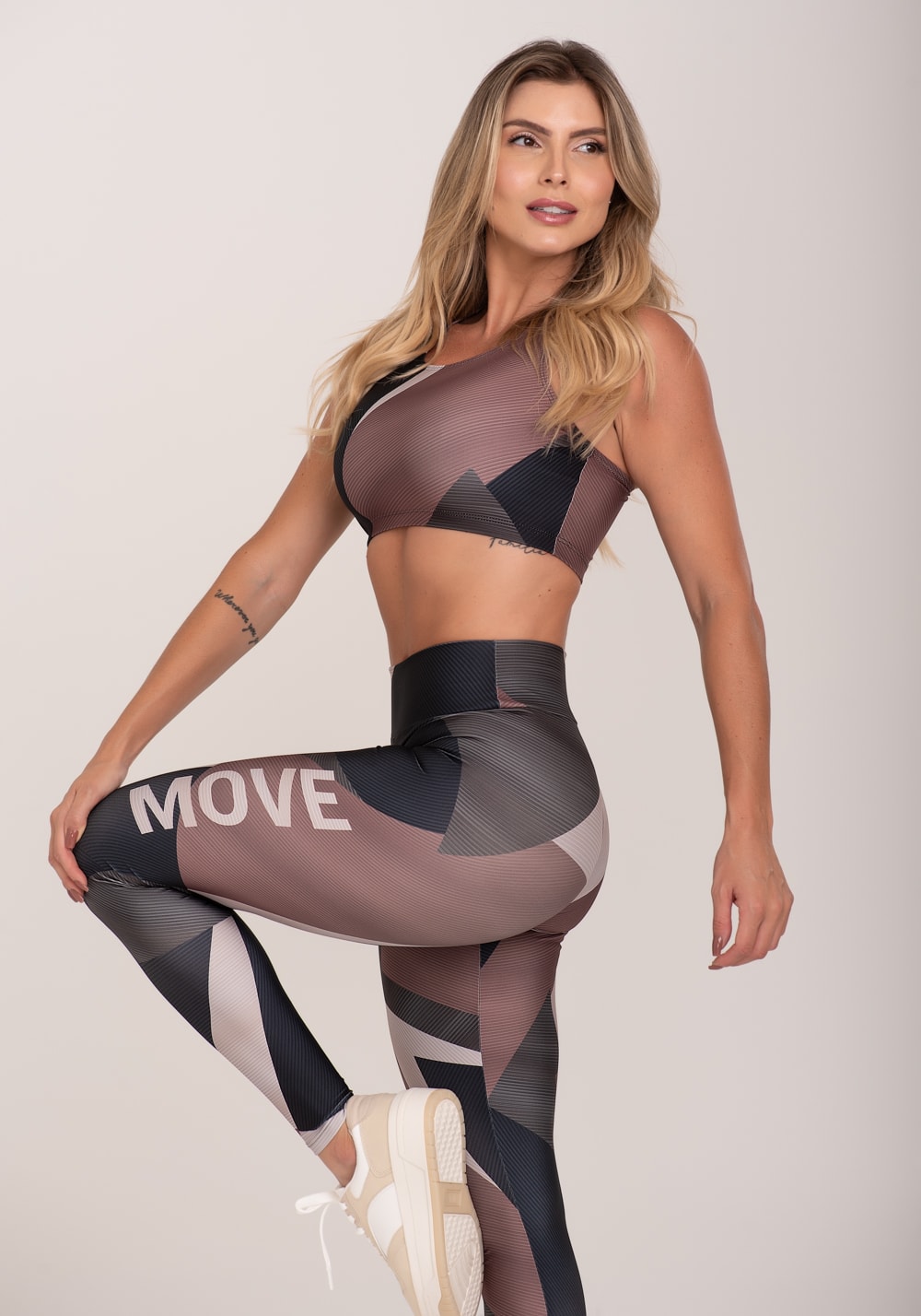 Legging fitness feminina estampada strip marrom printed
