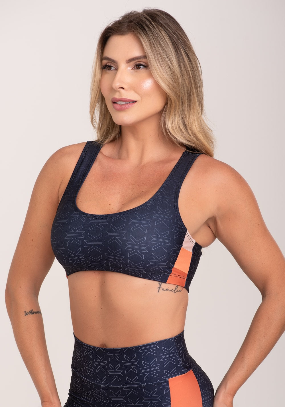 Top fitness feminino estampado motivation azul printed