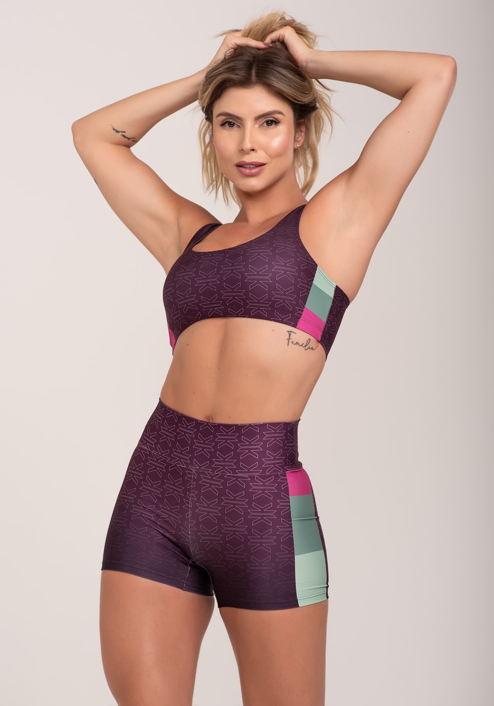 Top fitness feminino estampado motivation roxo printed
