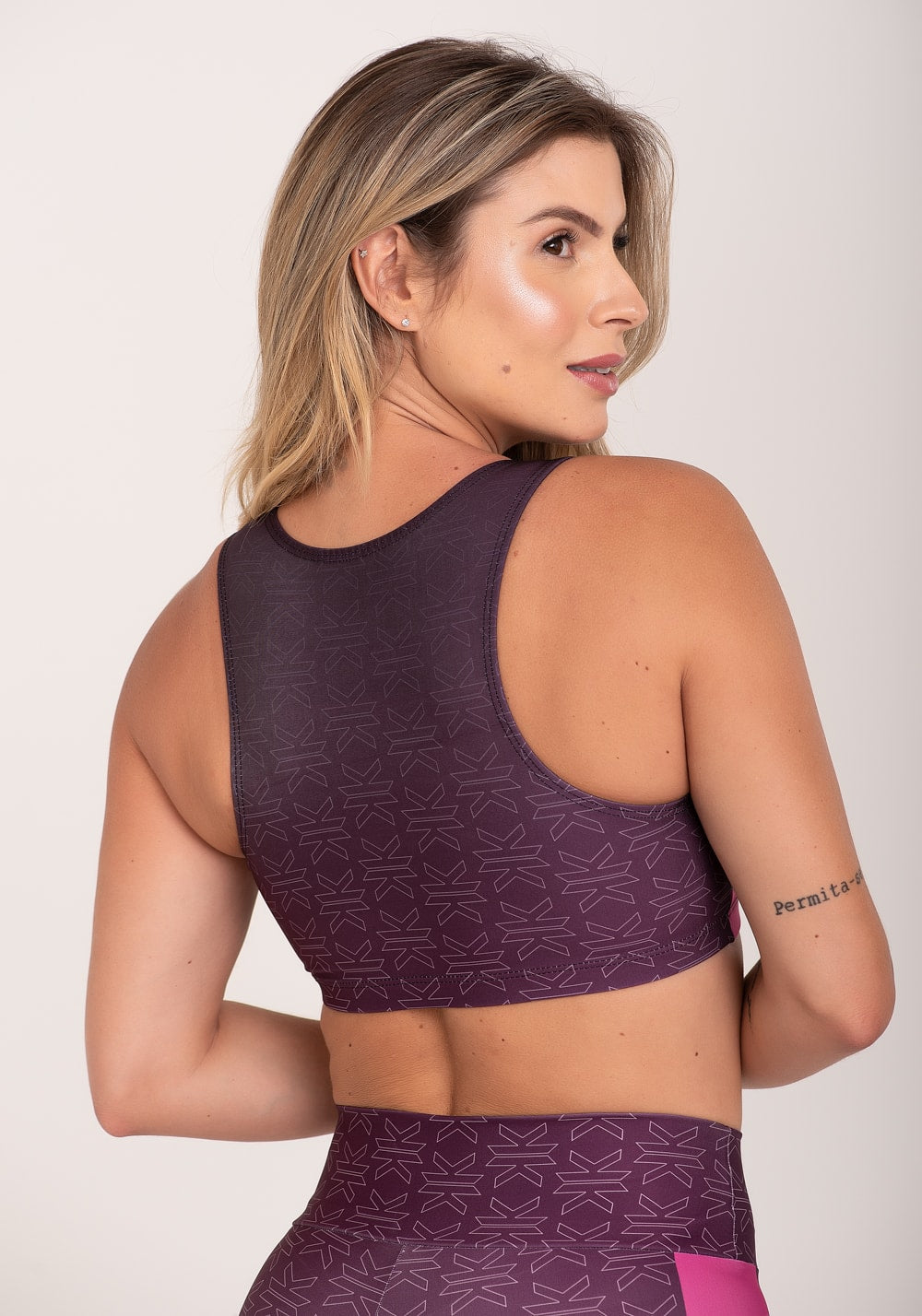 Top fitness feminino estampado motivation roxo printed