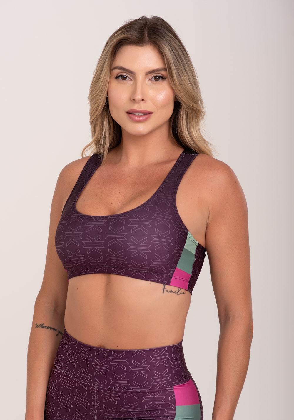 Top fitness feminino estampado motivation roxo printed