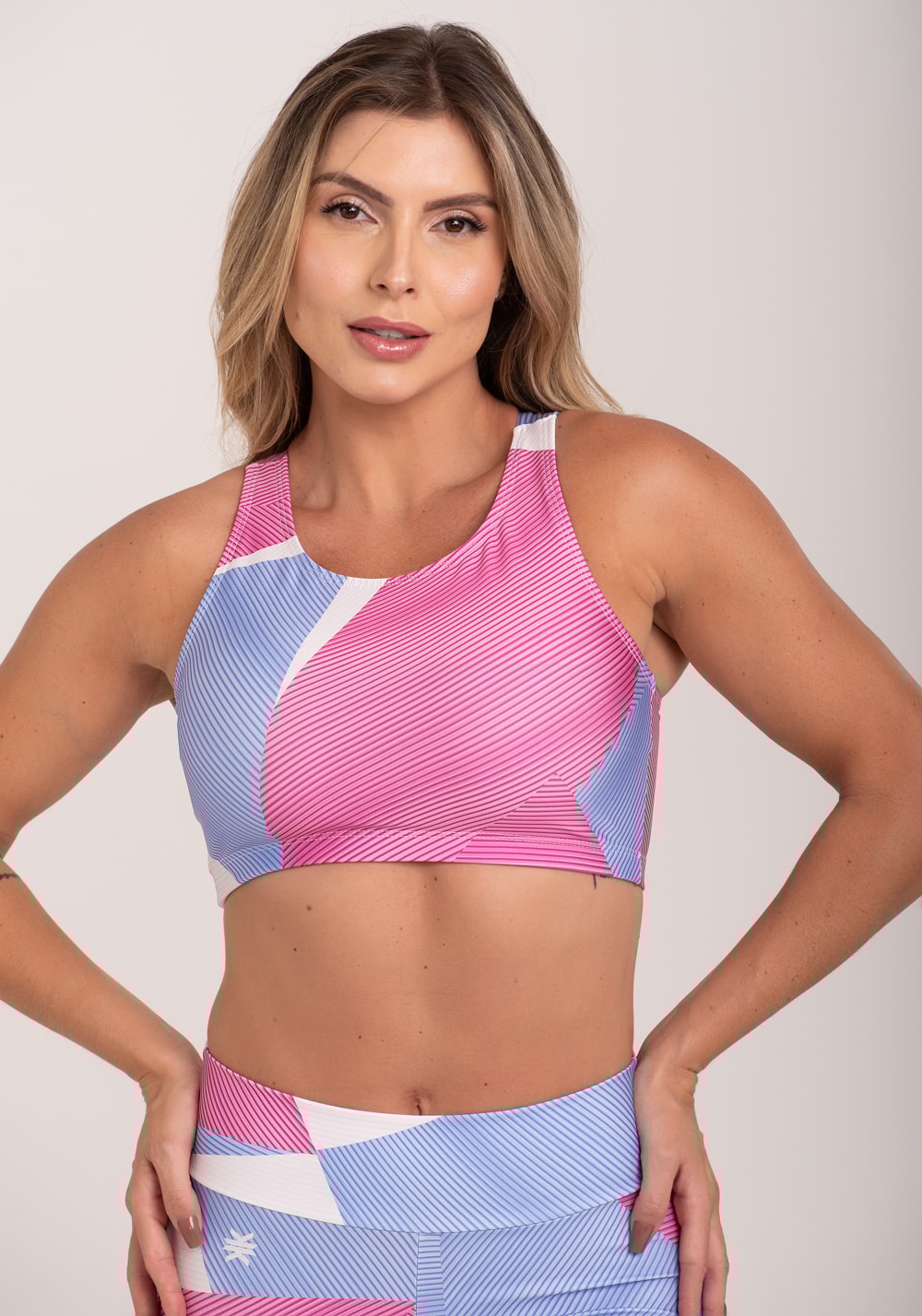 Top fitness feminino nadador estampado strip rosa printed
