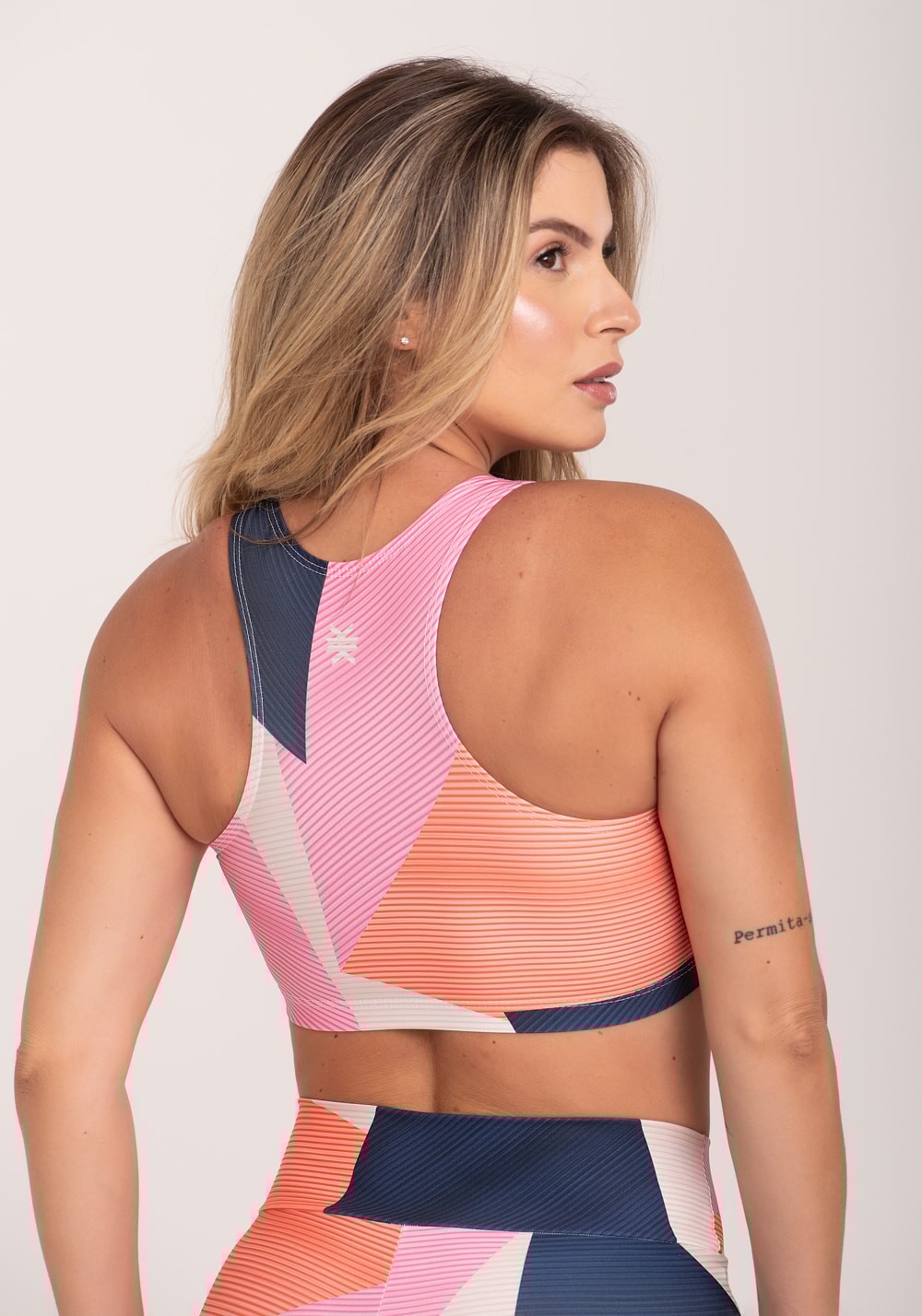Top fitness feminino nadador estampado strip azul printed