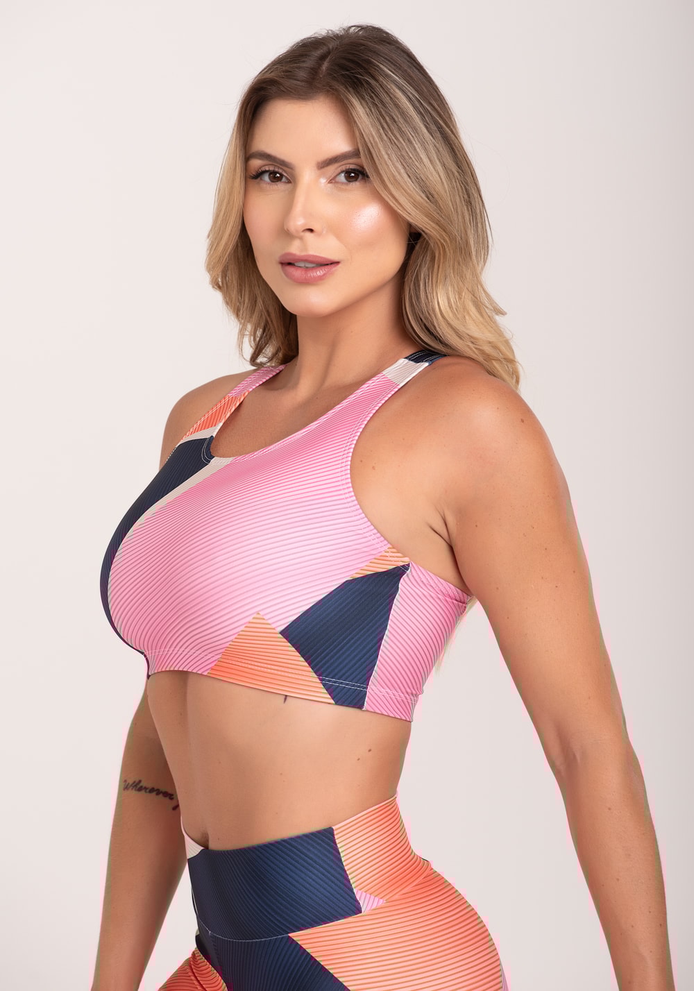 Top fitness feminino nadador estampado strip azul printed
